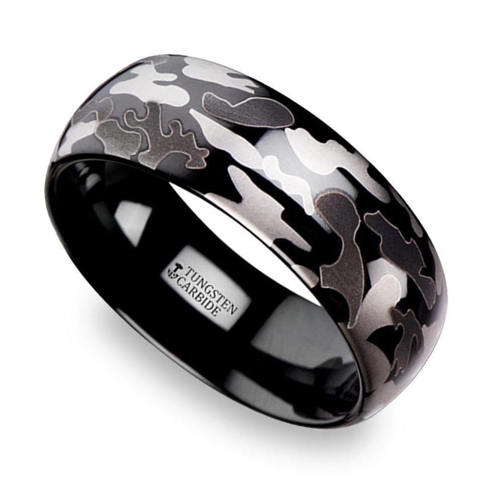 Black & Gray Camo Pattern Men's Wedding Ring in Tungsten (8mm) | Zoom