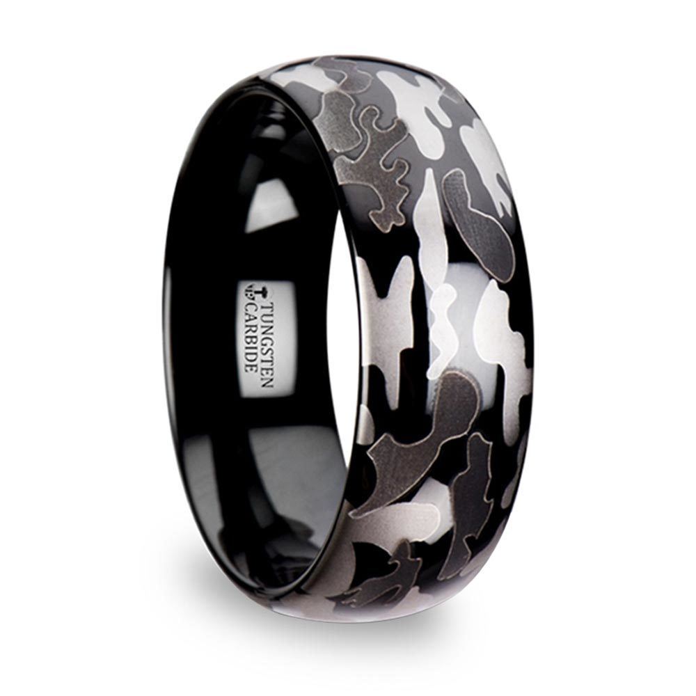 Black & Gray Camo Pattern Men's Wedding Ring in Tungsten (8mm) | 02
