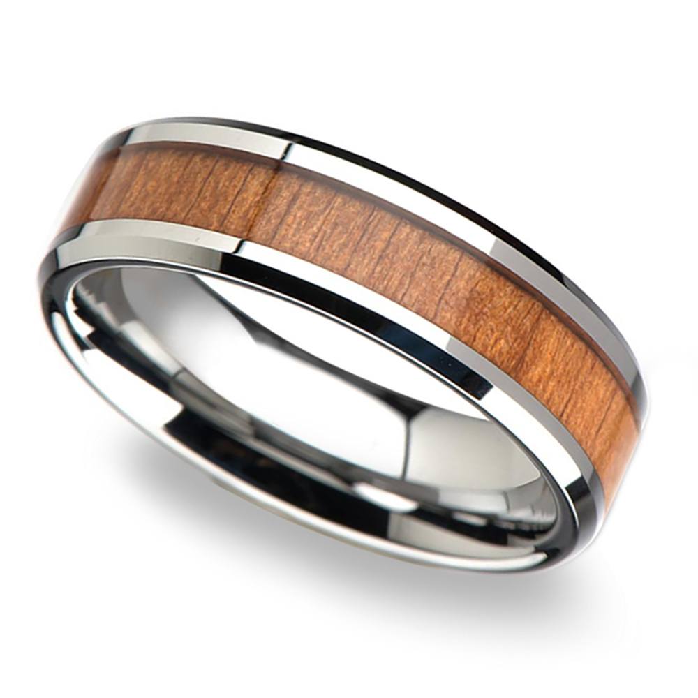 The Wainscott Hammered Stainless Steel Cherry Wood Inlay Signet Ring-1 – Just Mens Rings