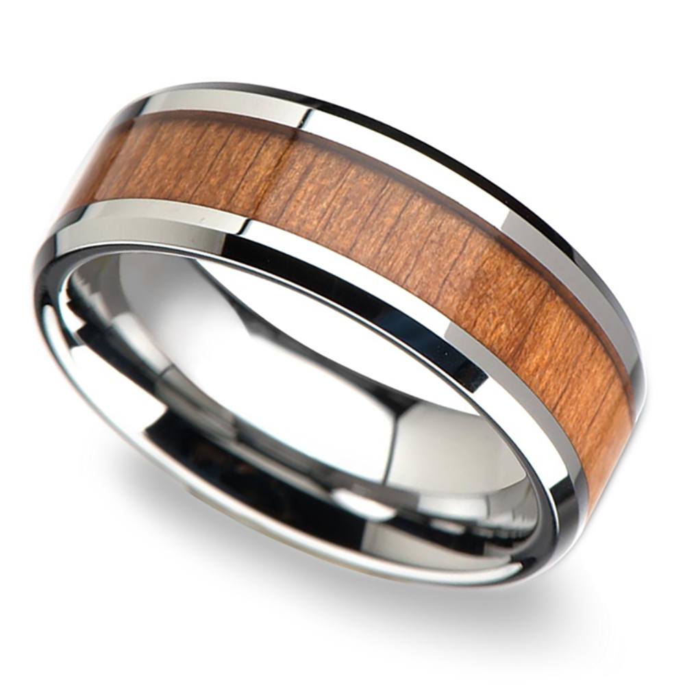 Mens Cherry Wood Wedding Ring In Tungsten - The Maraschino | 01