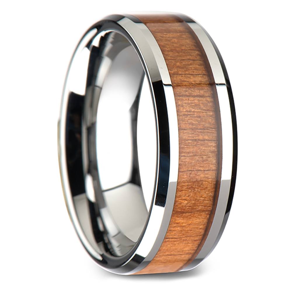 Mens Cherry Wood Wedding Ring In Tungsten - The Maraschino | 02