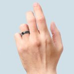 Black Domed Men's Wedding Ring with White Groove in Tungsten (6mm) | Thumbnail 05