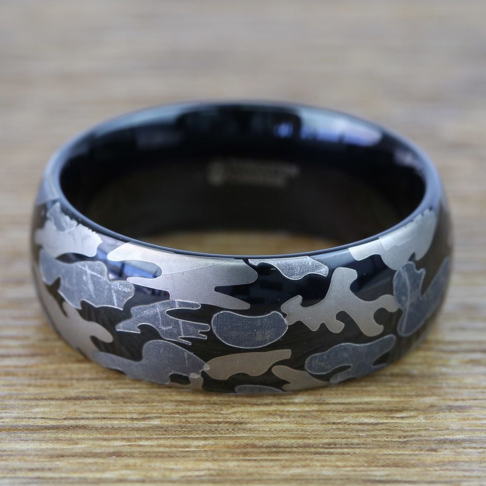 Black & Gray Camo Pattern Men's Wedding Ring in Tungsten (8mm) | 04