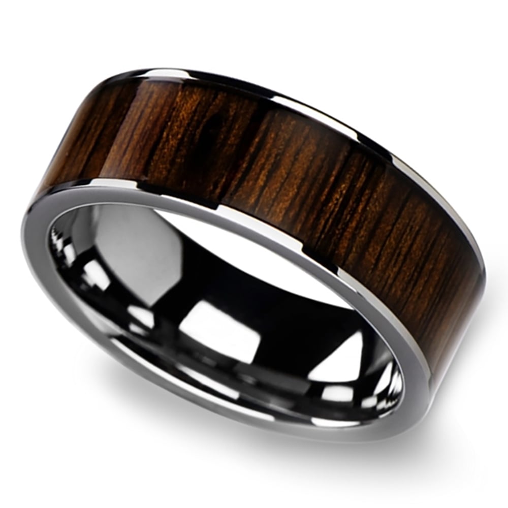 Black Walnut Wood Inlay Men's Wedding Ring in Tungsten (10mm)