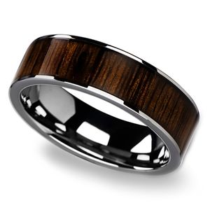 Mens Black Walnut Wood Inlay Wedding Ring In Tungsten