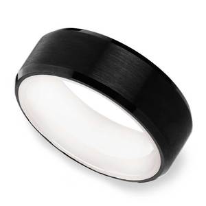 Monochrome Mens Ring - Black Tungsten With White Ceramic Insleeve