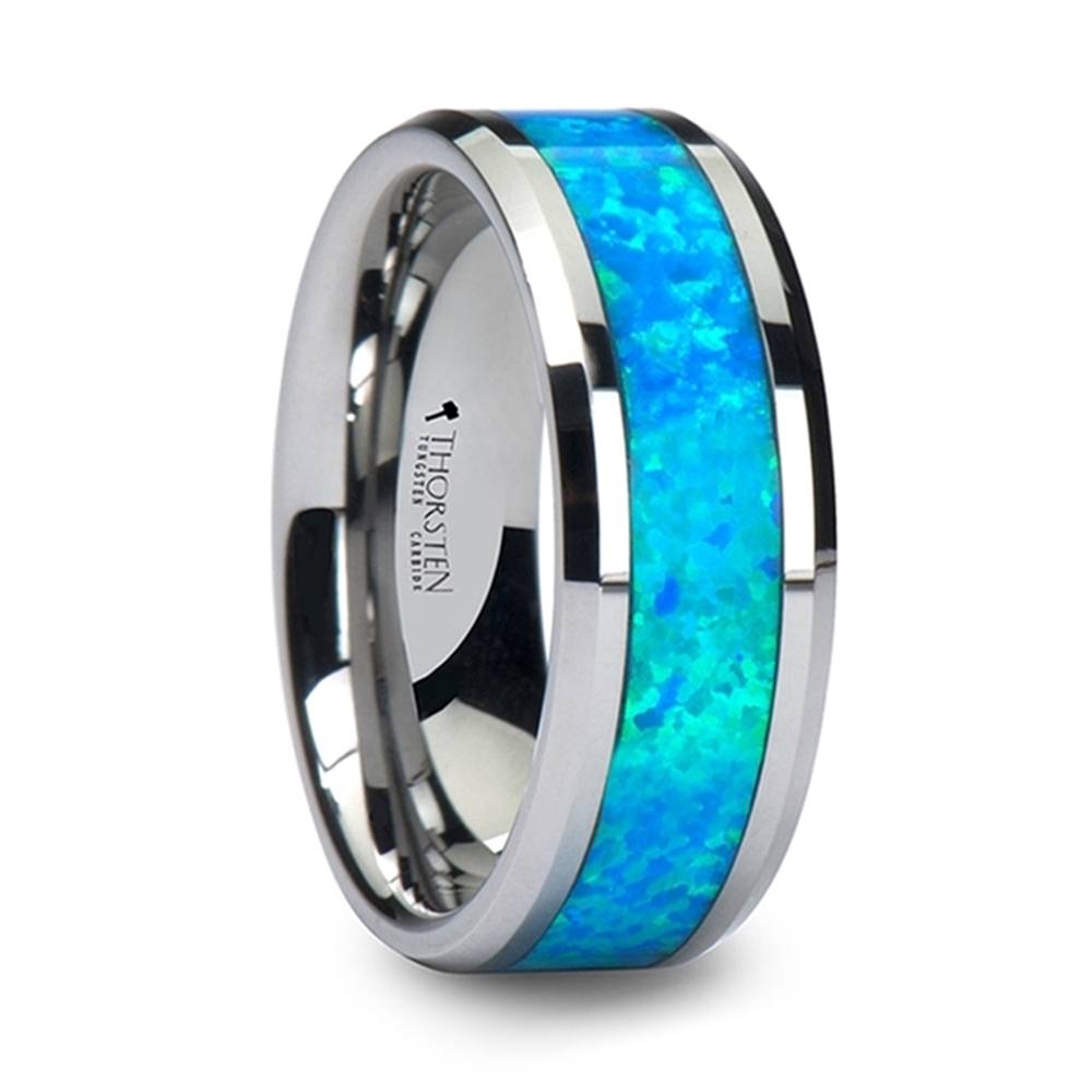 Cerulean - Blue Green Opal Inlay Men's Wedding Ring in Tungsten | 02