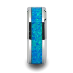 Cerulean - Blue Green Opal Inlay Men's Wedding Ring in Tungsten | Thumbnail 03