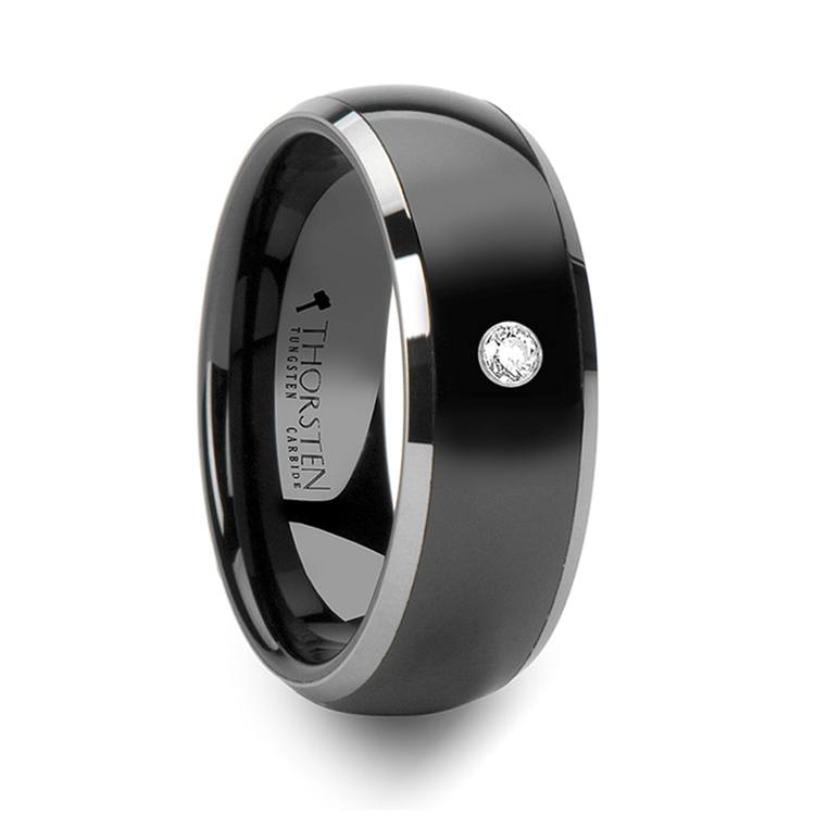 Ceramic Inlay Diamond Men's Wedding Ring in Tungsten (8mm) | 02