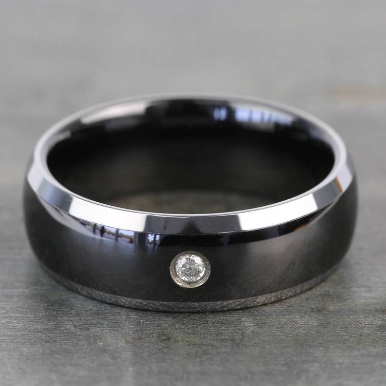 Ceramic Inlay Diamond Men's Wedding Ring in Tungsten (8mm) | 03