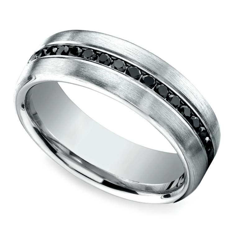 Channel Black Diamond Men's Wedding Ring in White Gold (7.5mm) | 01