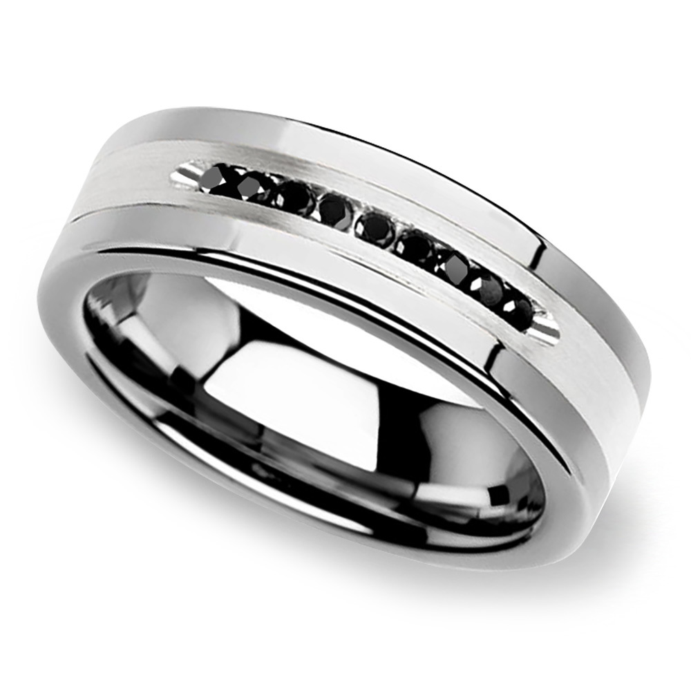 Men's Black Diamond Channel Wedding Ring in Tungsten (8mm) | 01