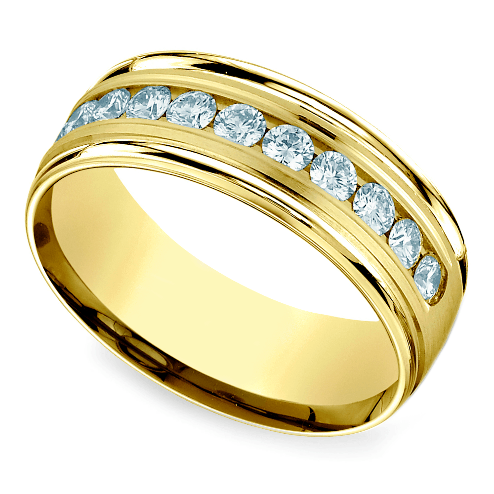 Men's Diamond Wedding Band 10K Yellow Gold White Diamond Channel Set Ring .08ct 