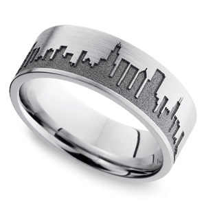 Chicago Skyline Ring - Mens Wedding Ring In Cobalt (8mm)