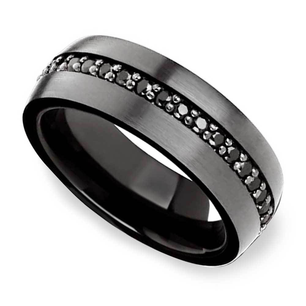 Gunmetal Wedding Band - Mens Black Sapphire And Tungsten Ring (8mm) | Zoom