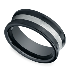 Concave Men's Wedding Ring in Ceramic/Silver (8mm)