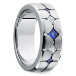 Satin Finish Cobalt Chrome Sapphire And Diamond Mens Wedding Ring | Thumbnail 02