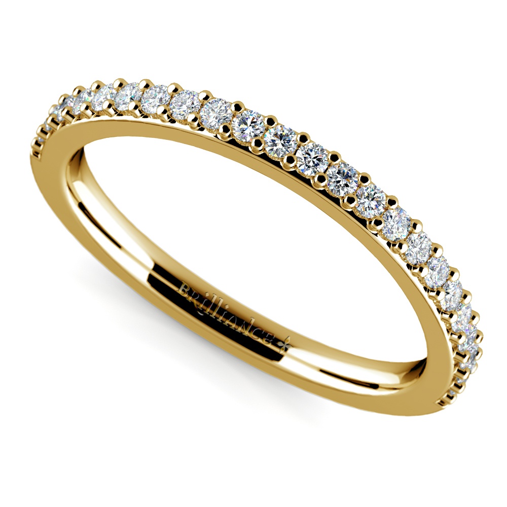 Curved Diamond Wedding Ring in Yellow Gold  | Zoom