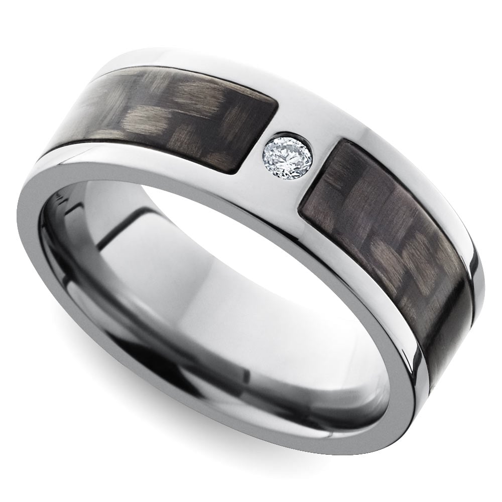 Diamond Accent Carbon Fiber Men's Wedding Ring in Titanium