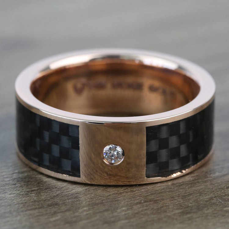 Rådne Ubetydelig gæld Diamond Black Carbon Fiber Inlay Men's Wedding Ring in 14K Rose Gold (8mm)