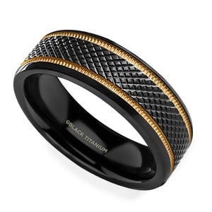 Black Mamba - Titanium Mens Wedding Ring with Gold Grooves (8mm)