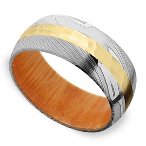 Damascus And Gold Mens Wedding Band - High Roller