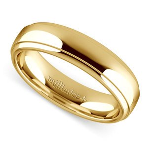 Domed Step Edge Men's Wedding Ring in Yellow Gold (5mm)