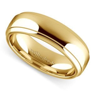 Domed Step Edge Men's Wedding Ring in Yellow Gold (6mm)