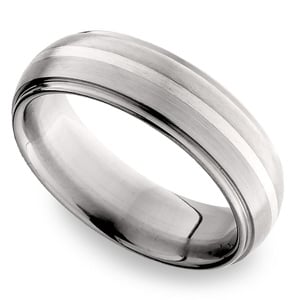 Domed Sterling Silver Inlay Men's Wedding Ring in Titanium (7mm)