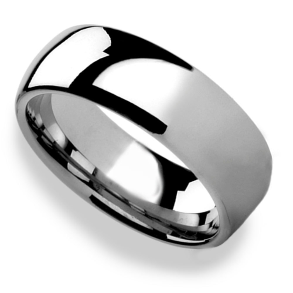 8mm Polished Mens Tungsten Wedding Band - Domed Design | Zoom