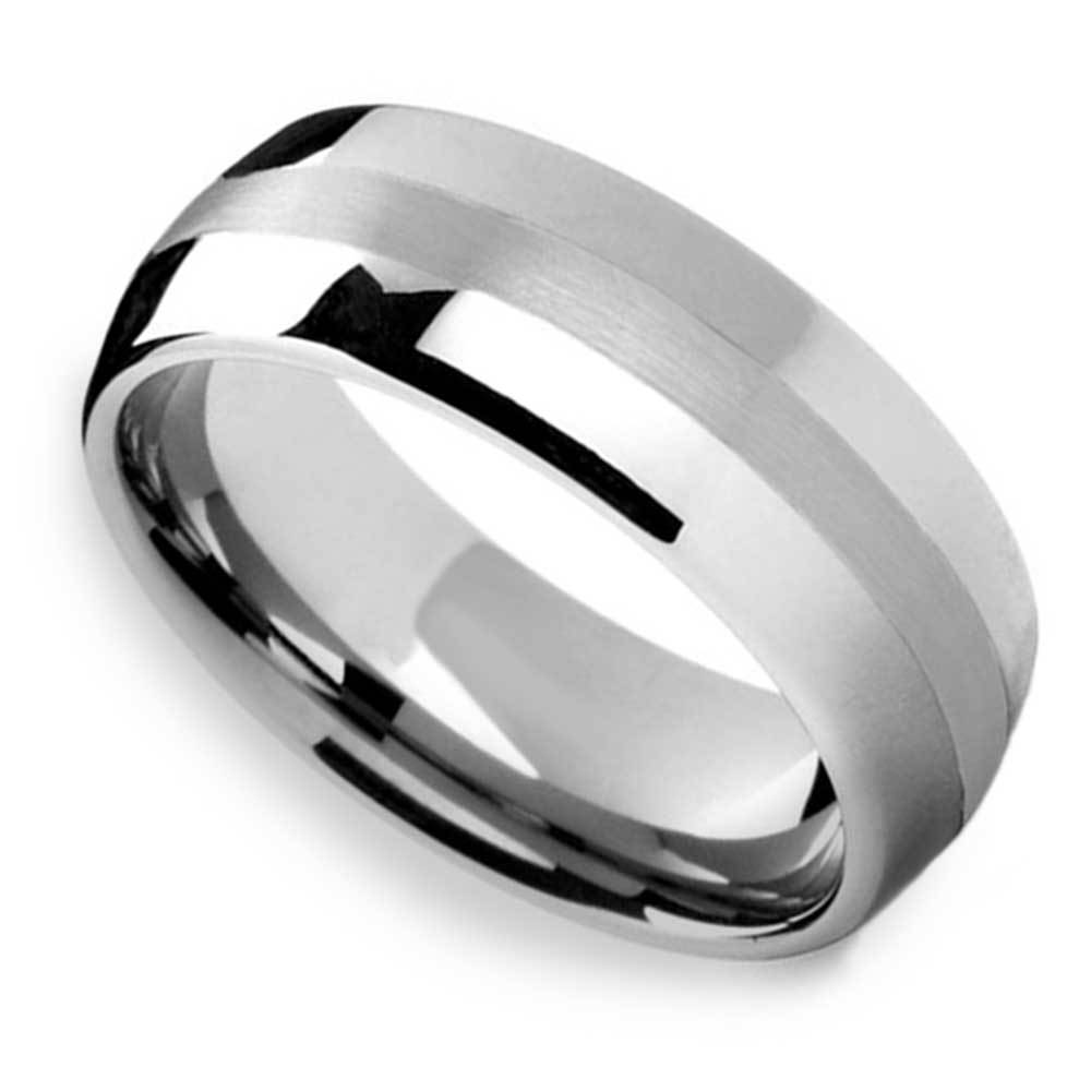 Tungsten And Platinum Mens Wedding Band - Domed Design (8mm) | 01