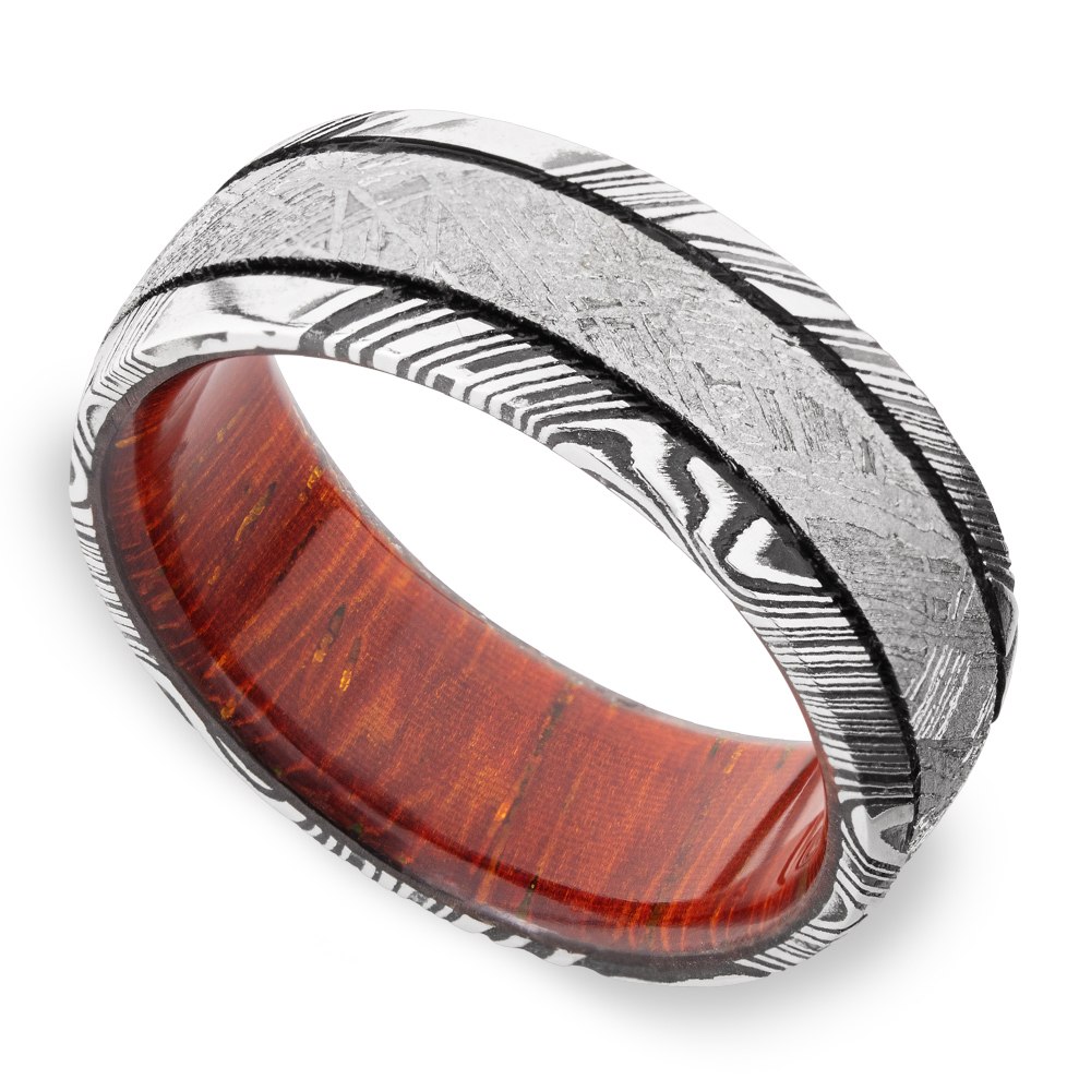 DAMASCUS STEEL 8mm Mens Wedding Band Ring RED 