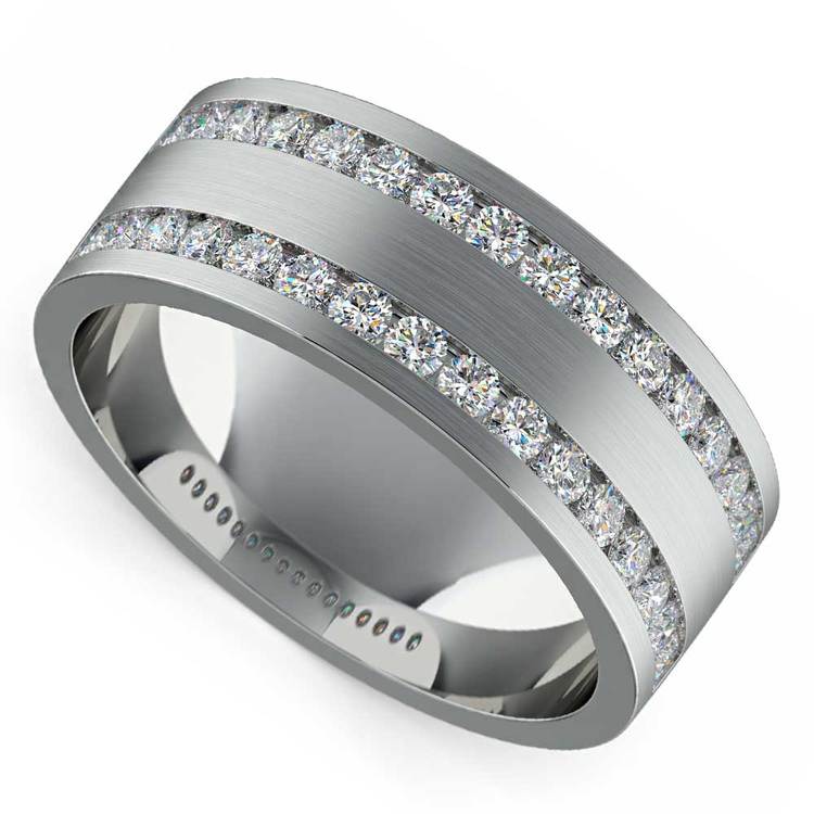 Double Channel Diamond Mens Wedding Ring Platinum 1 
