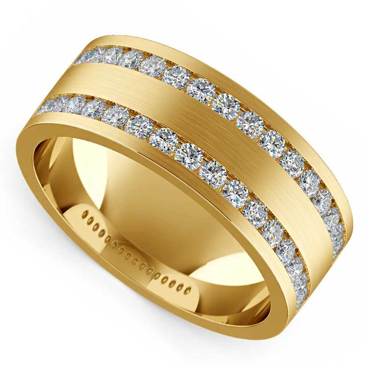 Double Channel Diamond Men's Wedding Ring In Yellow Gold (8mm)