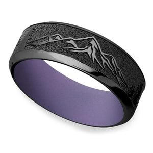 Dragon's Peak - Laser Carved Zirconium Mens Band with Purple Sleeve (8mm)