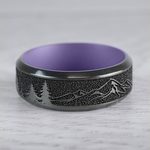 Dragon's Peak - Laser Carved Zirconium Mens Band with Purple Sleeve (8mm) | Thumbnail 04
