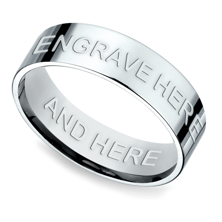Engraved Flat Men's Wedding Ring in Platinum