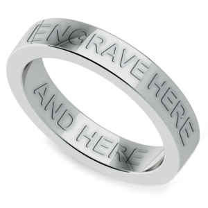 Engraved Flat Wedding Ring in White Gold (4mm)