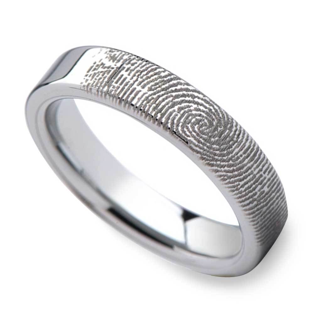 Flat Fingerprint Wedding Ring in Tungsten | 01