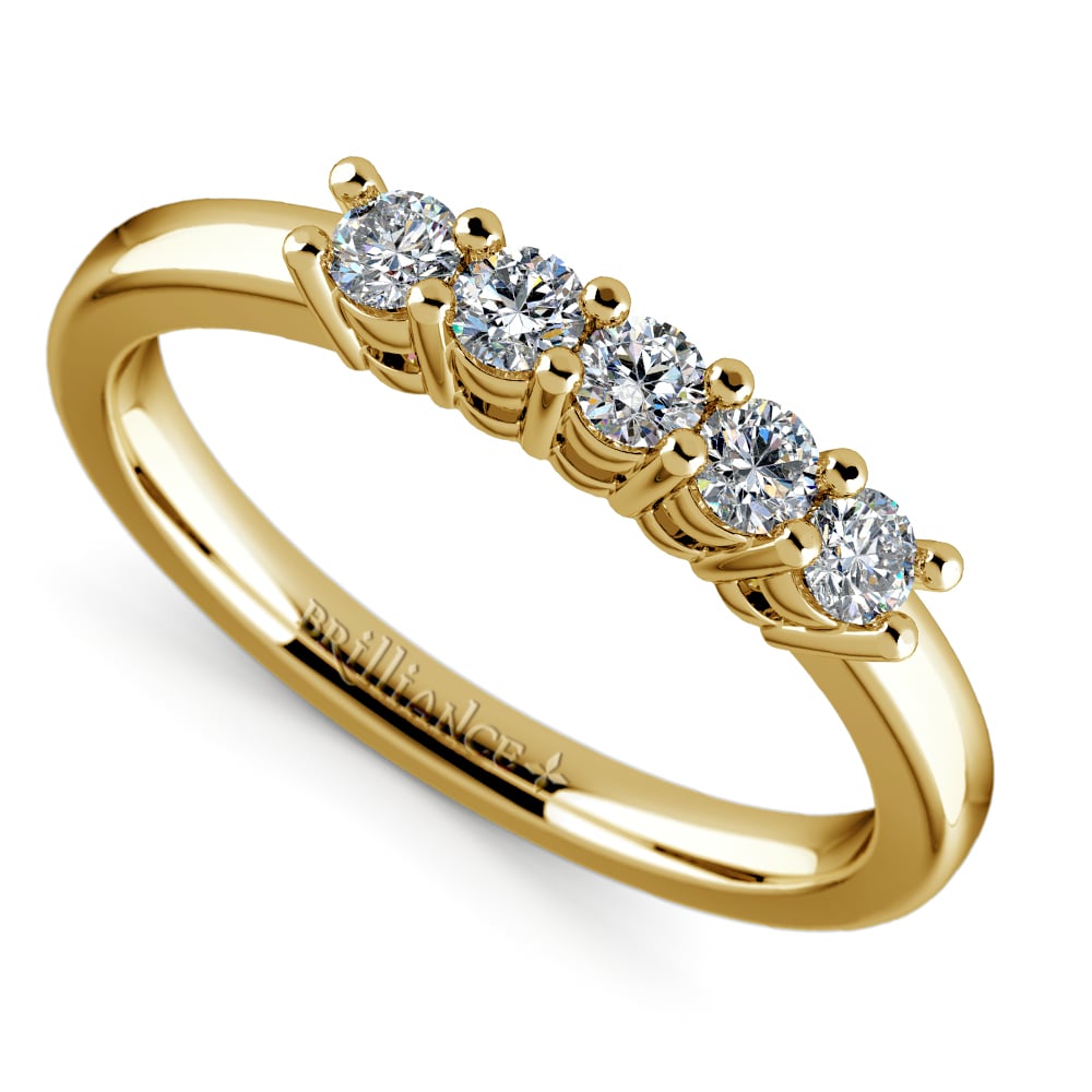 Five Diamond Wedding Ring in Yellow Gold