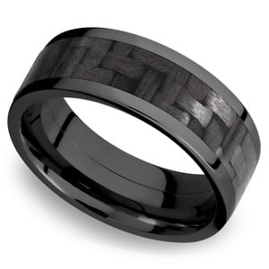 Flat Carbon Fiber Inlay Men's Wedding Ring in Zirconium (8mm)