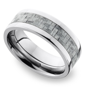 Flat Carbon Fiber Inlays Men's Wedding Ring in Titanium (8mm)