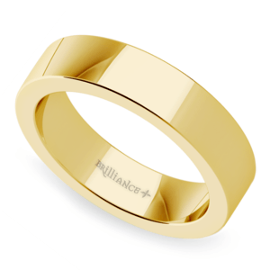 Flat Mens Wedding Band In Yellow Gold (5mm)