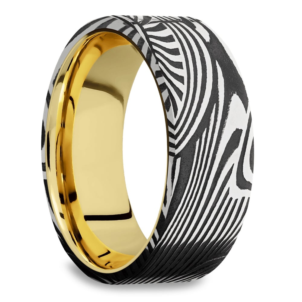 Damascus Steel Mens Ring With Acid Finish - The Player (8mm) | 02
