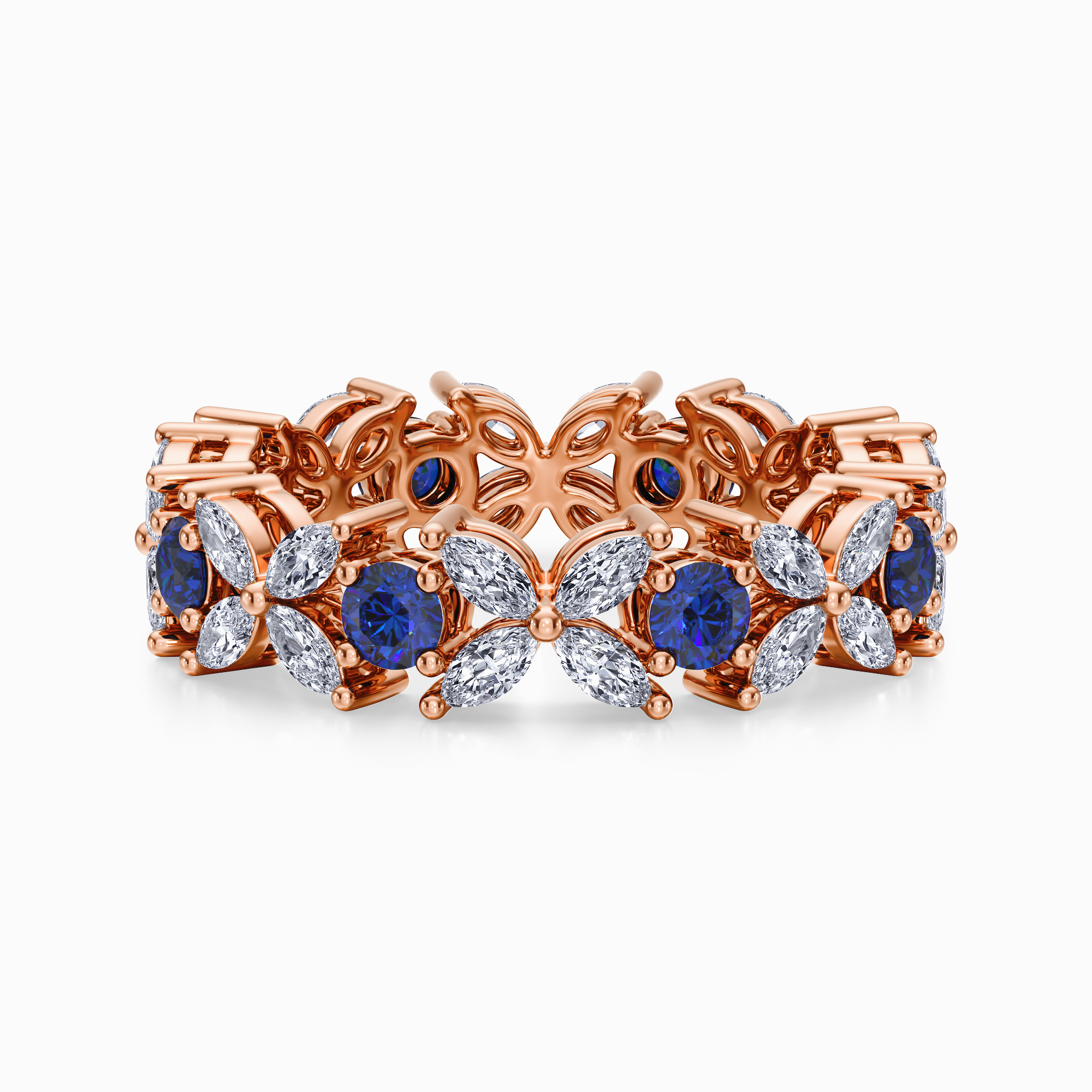 Floral Cluster Diamond and Sapphire Wedding Ring in Rose Gold Floral Cluster Diamond and Sapphire Wedding Ring in Rose Gold