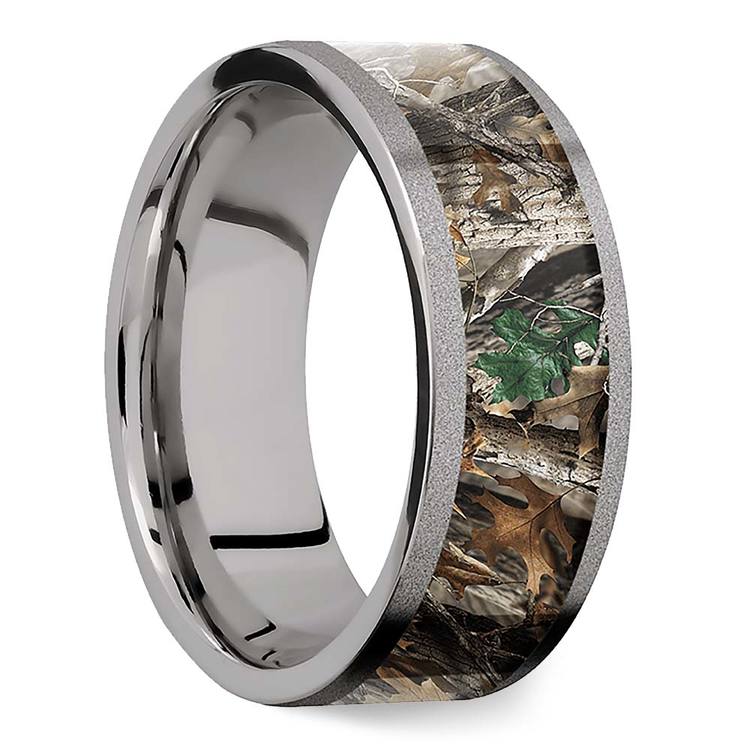 Forest View -  Sandblasted Titanium Mens Band with Camo Inlay (8mm) | 02