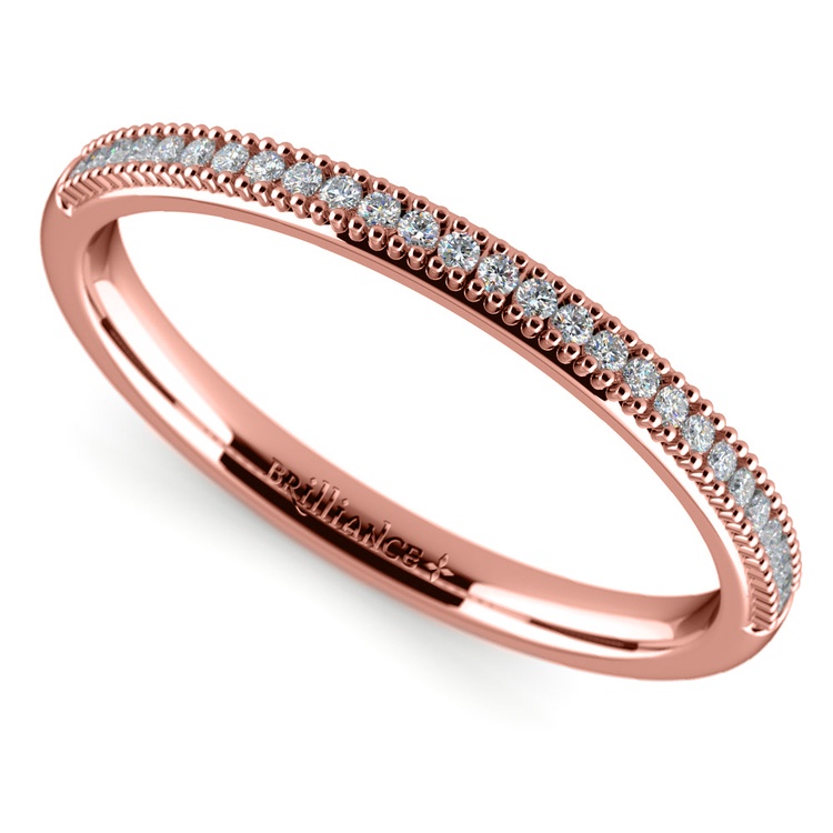 French Pave Diamond Wedding Ring in Rose Gold | Zoom