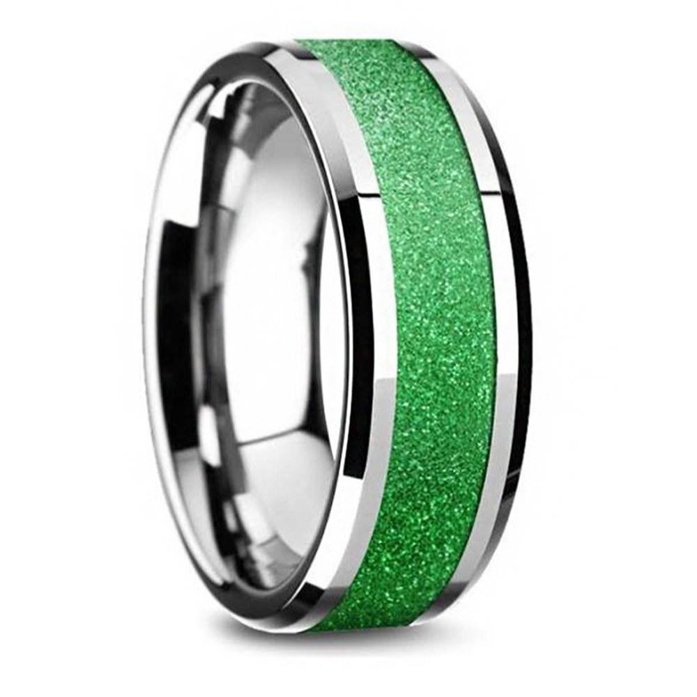 Mens Green Wedding Band - Tungsten Ring With Green Inlay (8mm) | 02
