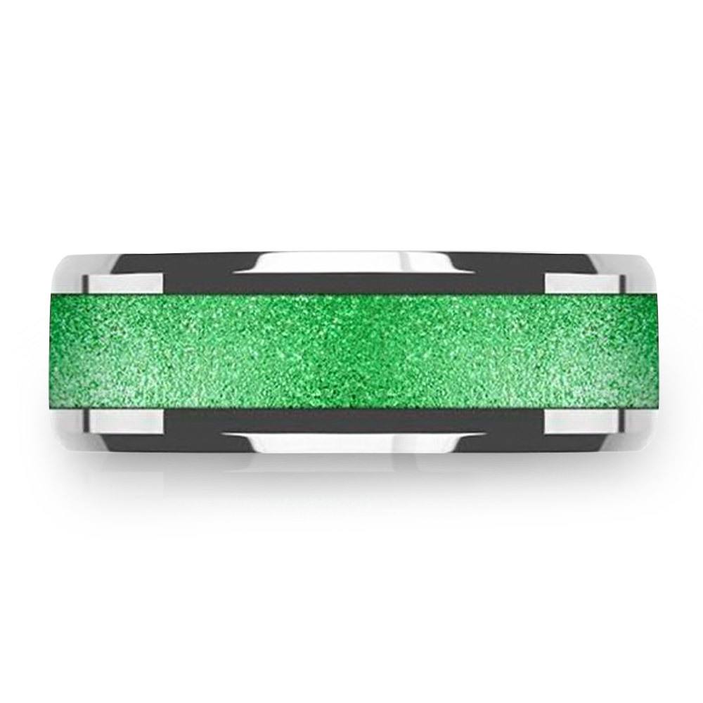 Mens Green Wedding Band - Tungsten Ring With Green Inlay (8mm) | 03