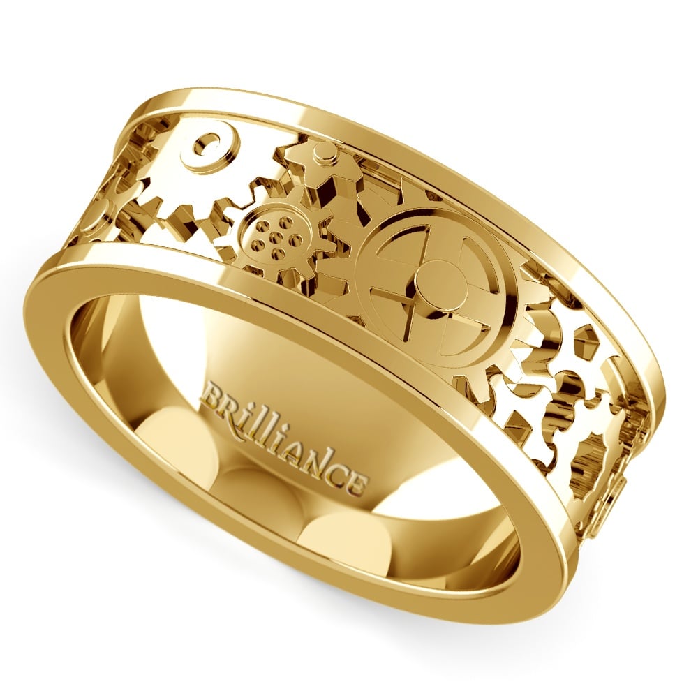 Mens Gold Gear Ring In Yellow Gold | Zoom